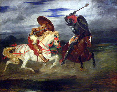 Two Knights Fighting in a Landscape Eugene Delacroix